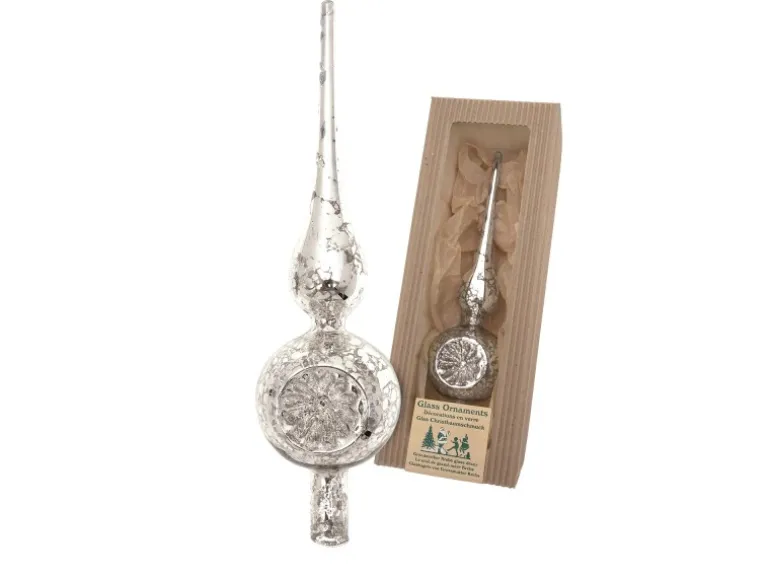 Krebs Glas Lauscha Weihnachtsbaumspitze Effektsilber 1-tlg. 26cm