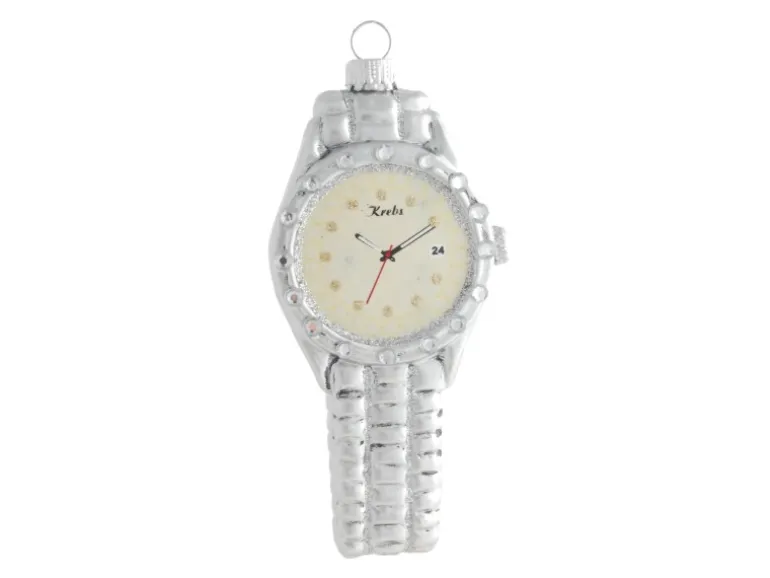 Krebs Glas Lauscha Weihnachtsornament Herrenuhr Silber 1-tlg. 11cm