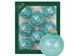 Krebs Glas Lauscha Weihnachtskugeln Aquamarin Glanz Uni 8er-Set 7cm