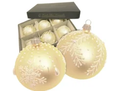 Krebs Glas Lauscha Weihnachtskugeln Gold Schneeflocke 6er-Set 8cm