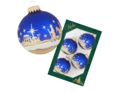 Krebs Glas Lauscha Weihnachtsbaumkugel Bethlehem Blau 4er-Set 7cm