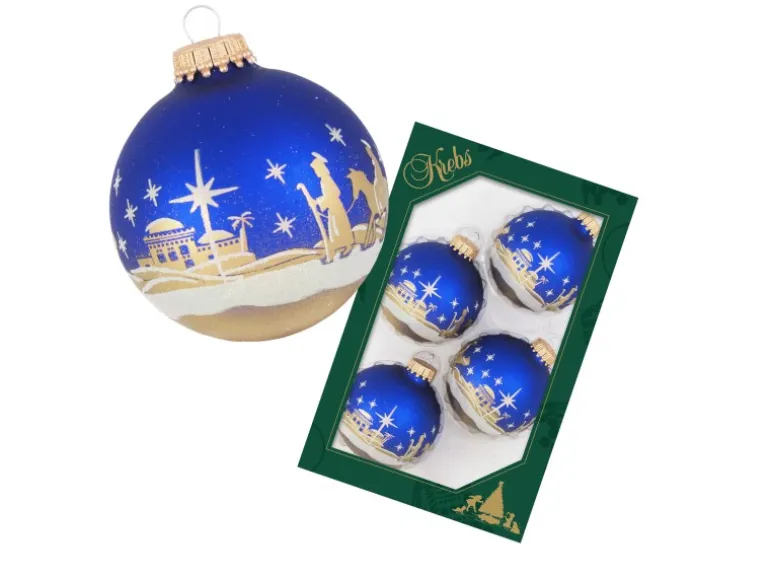 Krebs Glas Lauscha Weihnachtsbaumkugel Bethlehem Blau 4er-Set 7cm