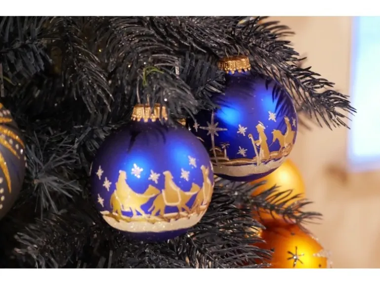 Krebs Glas Lauscha Weihnachtsbaumkugel Bethlehem Blau 4er-Set 7cm