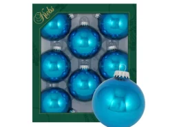 Krebs Glas Lauscha Weihnachtskugeln Hawaiiblau Glanz Uni 8er-Set 7cm