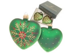 Krebs Glas Lauscha Weihnachtsornamente Herzen 2-tlg. Grün 8cm