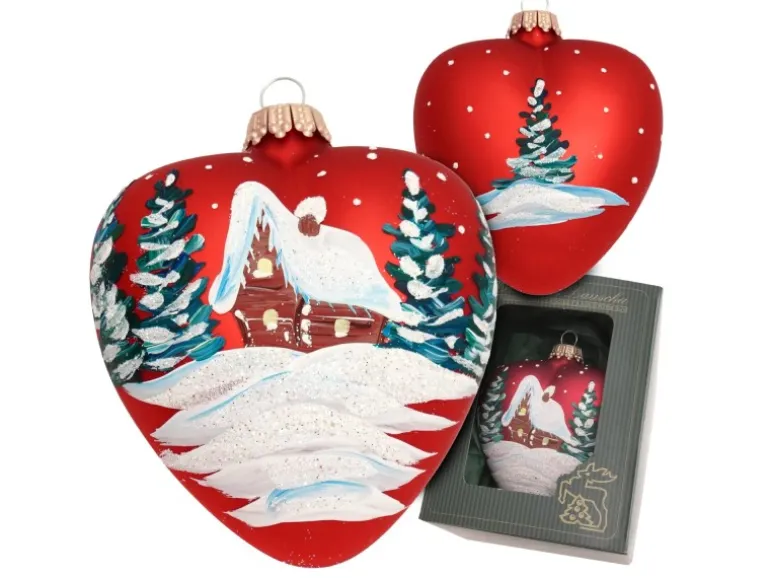 Krebs Glas Lauscha Weihnachtsornament Rot Herz mit Haus 1-tlg. 8cm