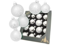 Krebs Glas Lauscha Weihnachtskugeln Sortiment Schneeflocke Silberfarbig 8cm