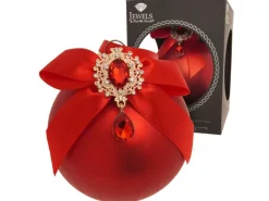 Krebs Glas Lauscha Weihnachtskugel Strassstein Schleife Eisdesign Rot 8cm