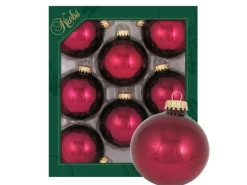 Krebs Glas Lauscha Weihnachtskugeln Burgundrot Glanz Uni 8er-Set 7cm