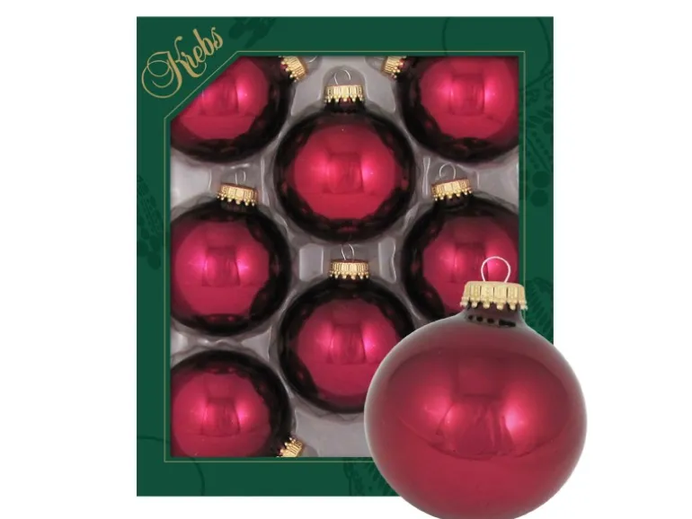 Krebs Glas Lauscha Weihnachtskugeln Burgundrot Glanz Uni 8er-Set 7cm