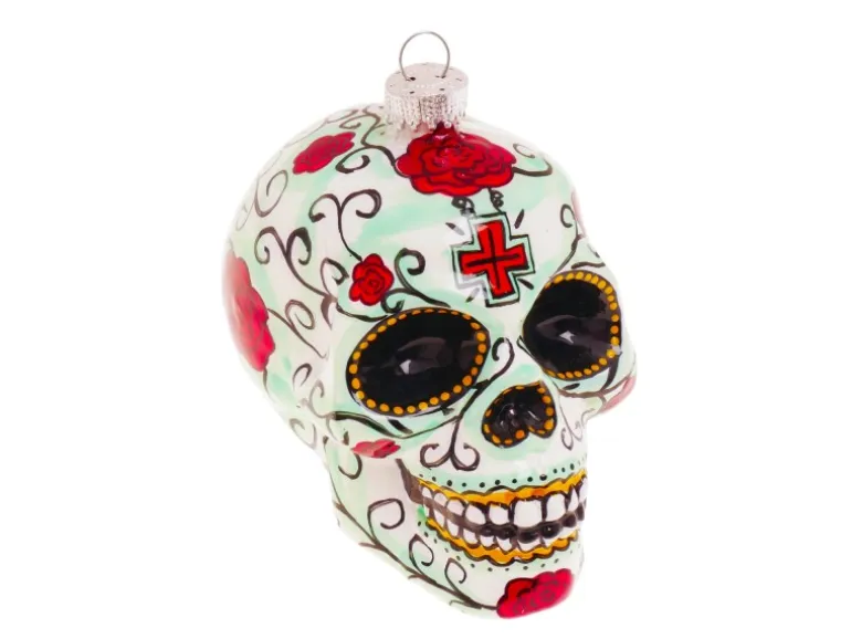 Krebs Glas Lauscha Weihnachtsornament Totenkopf Rose 1-tlg. 10cm