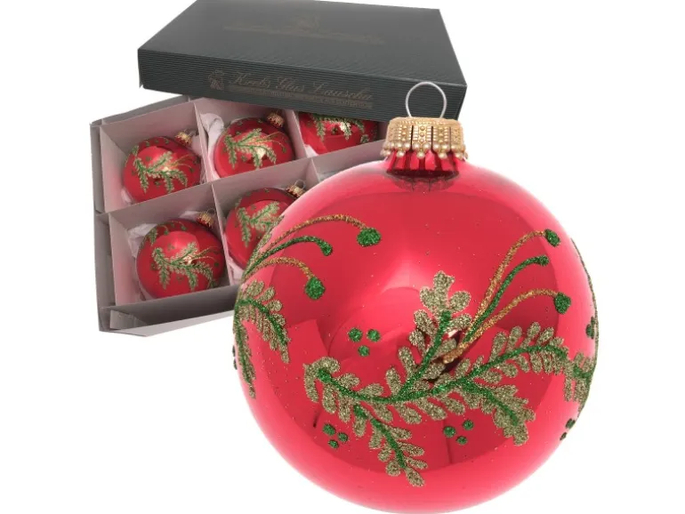 Krebs Glas Lauscha Weihnachtskugeln mit Zweigen 6er-Set 8cm
