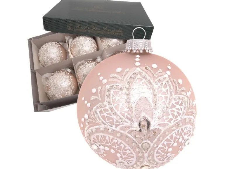 Krebs Glas Lauscha Weihnachtskugeln Stickoptik 6er-Set 8cm