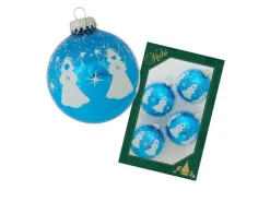 Krebs Glas Lauscha Weihnachtsbaumkugel Blau mit Engel 4er-Set 7cm
