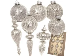 Krebs Glas Lauscha Weihnachtsornamente Romantikformen Effektsilber 9-tlg. 8-19cm