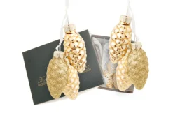 Krebs Glas Lauscha Weihnachtsornamente Gold Tannenzapfen 6er-Set 8cm