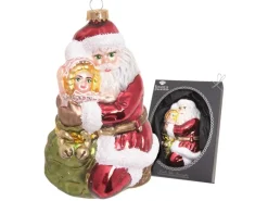 Krebs Glas Lauscha Weihnachtsornament Santa mit Kind 1-tlg. 7cm