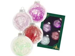 Krebs Glas Lauscha Weihnachtsbaumkugel mit Tinsel 4-tlg. 7cm