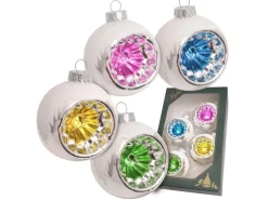 Krebs Glas Lauscha Weihnachtskugeln Weiß mit Bunten Reflexen 4-tlg. 7cm