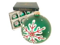 Krebs Glas Lauscha Weihnachtskugel Schneekristall 6er-Set 8cm