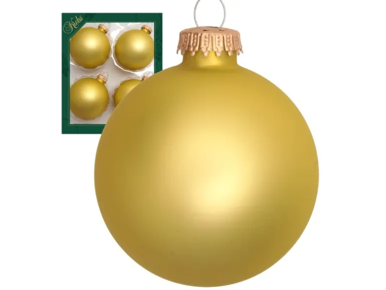 Krebs Glas Lauscha Weihnachtskugeln Gold Matt Uni 4er-Set 8cm