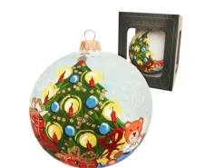 Krebs Glas Lauscha Weihnachtskugel Christbaum und Bär Blau 10cm