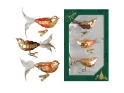 Krebs Glas Lauscha Weihnachtsornamente Vögel Orange 3-tlg. 7cm