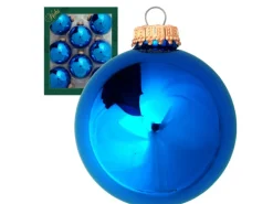 Krebs Glas Lauscha Weihnachtskugeln Blau Glanz Uni 8er-Set 7cm