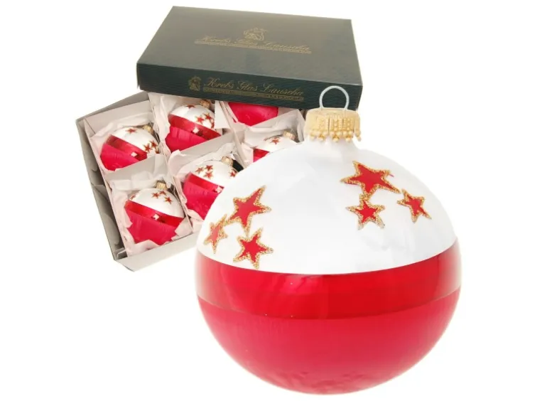 Krebs Glas Lauscha Weihnachtsbaumkugel mit Sternen 6er-Set 8cm