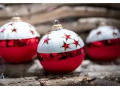 Krebs Glas Lauscha Weihnachtsbaumkugel mit Sternen 6er-Set 8cm