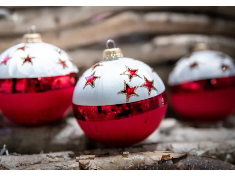 Krebs Glas Lauscha Weihnachtsbaumkugel mit Sternen 6er-Set 8cm