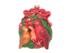 Krebs Glas Lauscha Weihnachtsornament Kranz mit Kardinalvögeln 1-tlg. 4cm