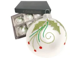 Krebs Glas Lauscha Weihnachtskugeln mit Ilex 6er-Set 8cm