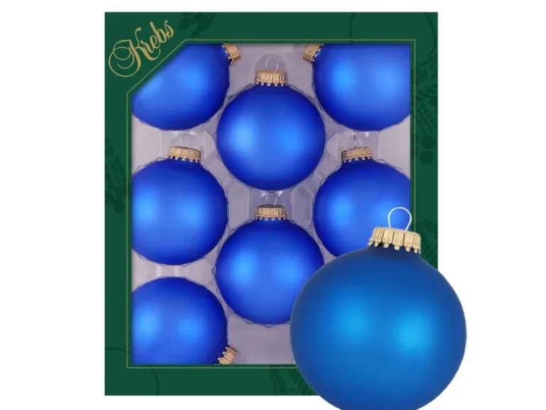 Krebs Glas Lauscha Weihnachtskugeln Blau Matt Uni 8er-Set 7cm