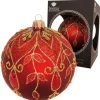 Krebs Glas Lauscha Weihnachtskugel Strassdesign Blätter Rot 10cm