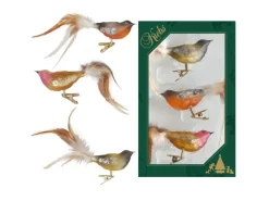 Krebs Glas Lauscha Weihnachtsornamente Vögel Waldvögel 3-tlg. 7cm