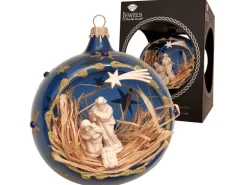Krebs Glas Lauscha Weihnachtskugel Krippenszene Blau 10cm