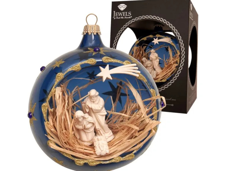 Krebs Glas Lauscha Weihnachtskugel Krippenszene Blau 10cm