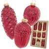Krebs Glas Lauscha Weihnachtsornamente Zapfen und Nüsse Effektrot 9-tlg. 5cm