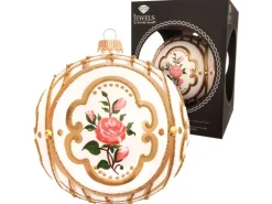 Krebs Glas Lauscha Weihnachtskugel Rosendesign Barock Weiß 10cm