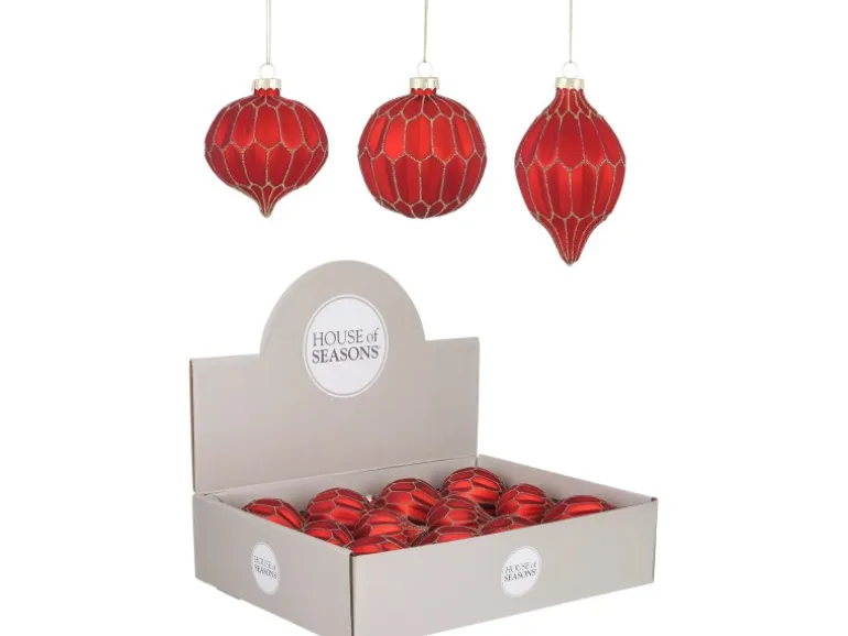 Kugel Glas Rot Sortiment 9 x Ø 8 cm