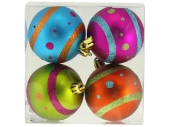 Kugeln zum Hängen 4er-Pack aus Kunststoff 6 cm Bunt-Glitter