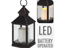 Laterne mit LED Kerze 23 cm gebürstetes Kupfer-Schwarz mit Timerfunktion