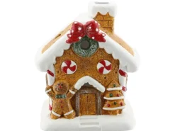 Lebkuchenhaus mit Licht aus Keramik 14 cm Braun/Weiß