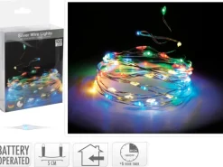 LED Lichterkette 100 bunte LEDs Silberdraht innen batteriebetrieb