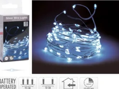LED Lichterkette 20 kaltweiße LEDs Silberdraht innen batteriebetrieb