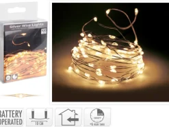 LED Lichterkette 100 warmweiße LEDs Silberdraht innen batteriebetrieb