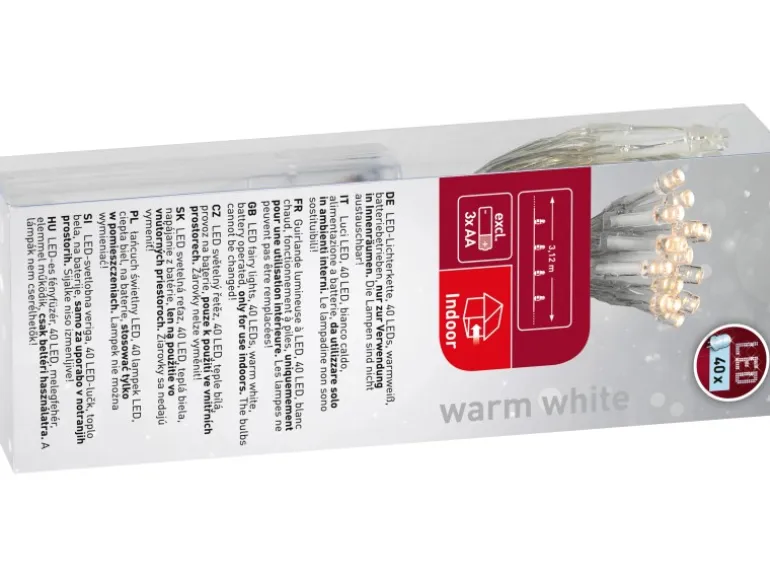 LED-Lichterkette 40 warmweiße LEDs Transparentes Kabel 322 cm