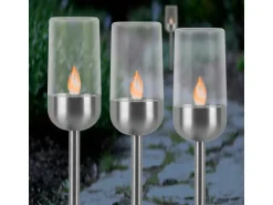 LED-Solarspieß Kerze Edelstahl 3 Stück