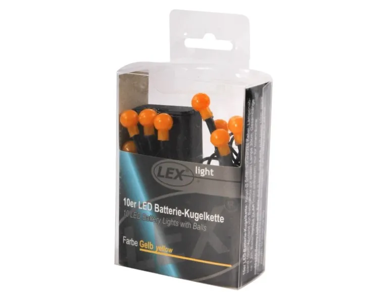 Lex 10er LED Batterie Kugelkette Lichterkette Gelb Kugeln Batterie Beleuchtung